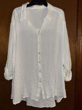 Jane and Delancey Top Womens 3X White 3/4 Sleeve Button Up Casual Sheer